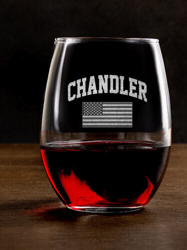 American Varsity Clear Stemless Wine Glass - Engraved (single)