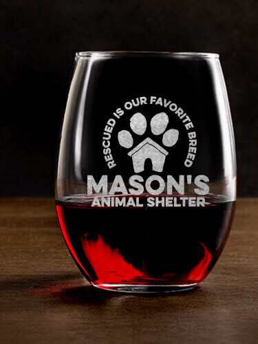 Animal Shelter Clear Stemless Wine Glass - Engraved (single)