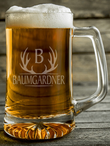 Antler Monogram Clear Beer Mug - Engraved