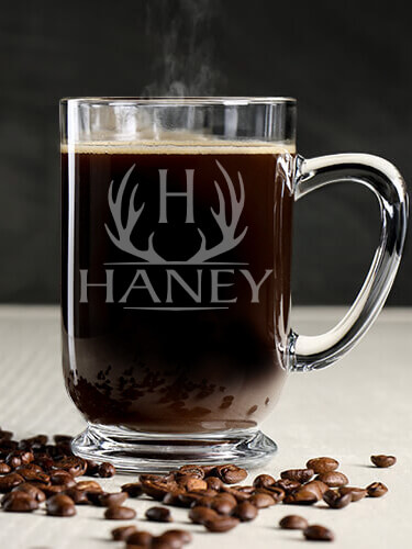 Antler Monogram Clear Coffee Mug - Engraved (single)