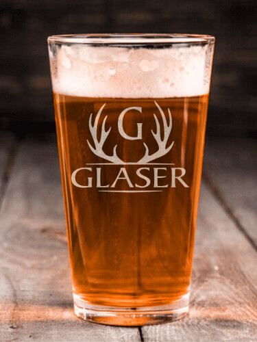 Antler Monogram Clear Pint Glass - Engraved (single)