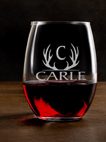 Antler Monogram Clear Stemless Wine Glass - Engraved (single)