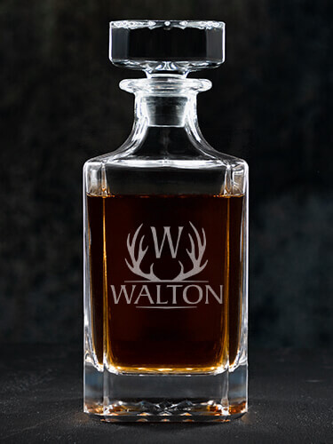 Antler Monogram Clear Whiskey Decanter - Engraved