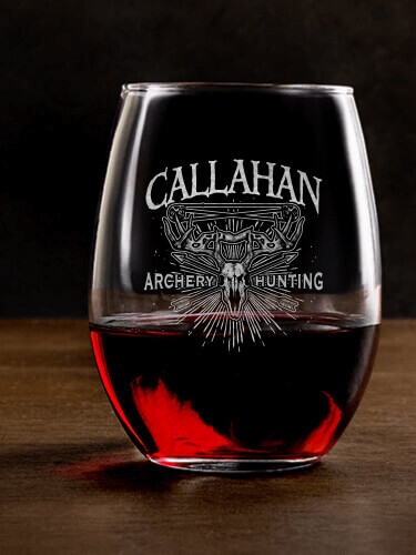 Archery Hunting Clear Stemless Wine Glass - Engraved (single)