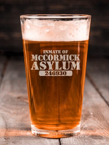 Asylum Clear Pint Glass - Engraved (single)