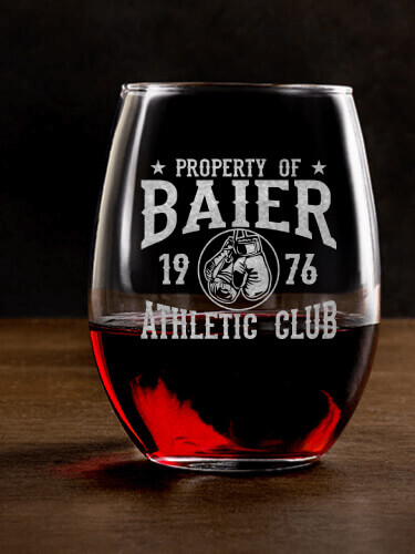 Athletic Club Clear Stemless Wine Glass - Engraved (single)