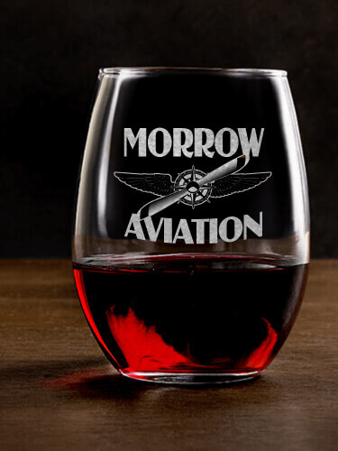 Aviation Clear Stemless Wine Glass - Engraved (single)