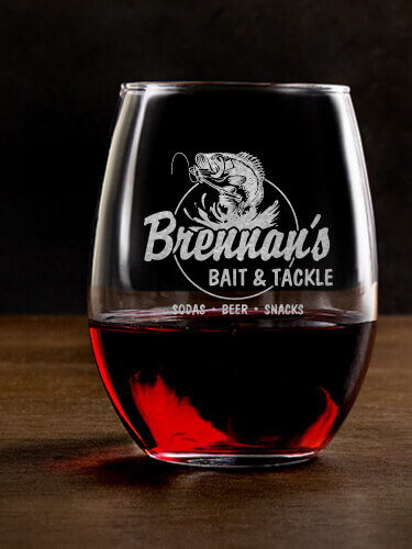 Bait and Tackle Clear Stemless Wine Glass - Engraved (single)