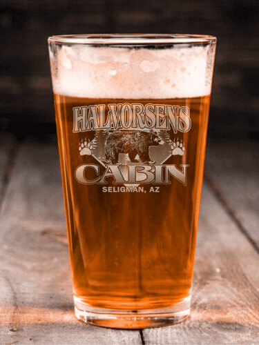 Bear Cabin Clear Pint Glass - Engraved (single)