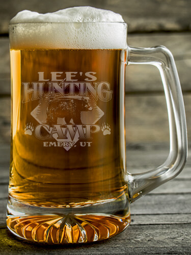 Bear Hunting Camp Clear Beer Mug - Engraved