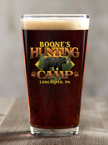 Bear Hunting Camp Clear Pint Glass - Color Printed (single)