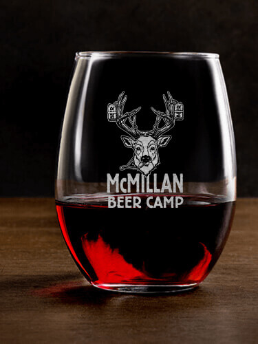 Beer Camp Clear Stemless Wine Glass - Engraved (single)
