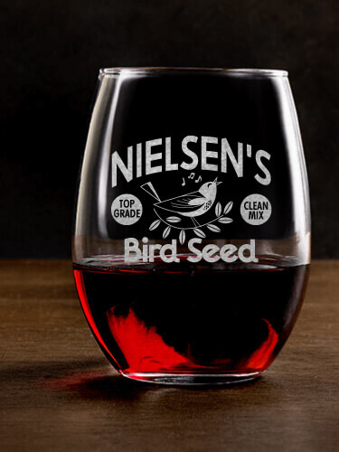 Bird Seed Clear Stemless Wine Glass - Engraved (single)