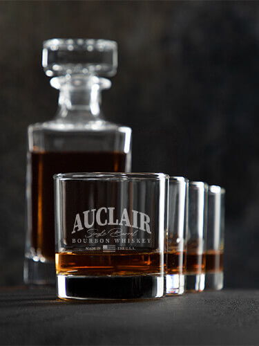 Bourbon Whiskey Clear 1 Decanter 4 Rocks Glass Gift Set