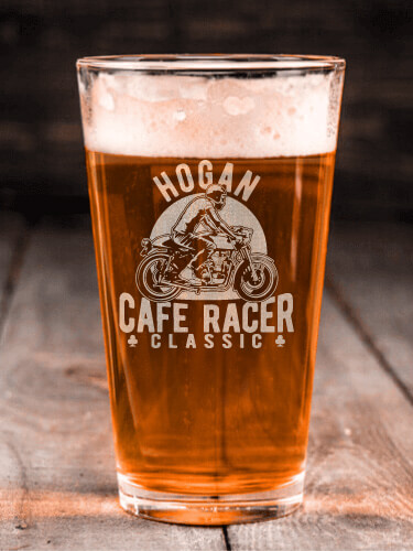 Cafe Racer Clear Pint Glass - Engraved (single)