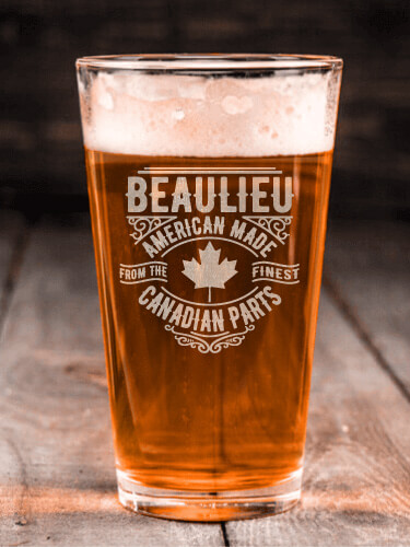 Canadian Parts Clear Pint Glass - Engraved (single)