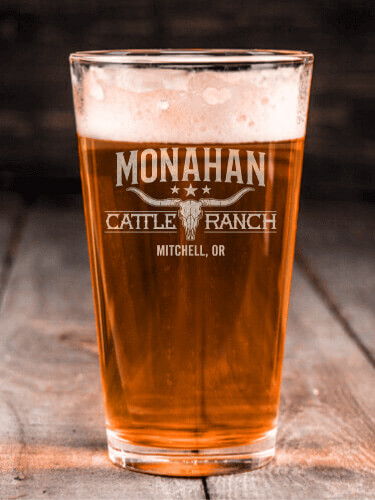 Cattle Ranch Clear Pint Glass - Engraved (single)