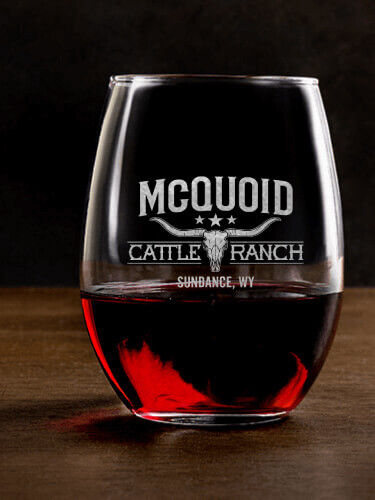 Cattle Ranch Clear Stemless Wine Glass - Engraved (single)