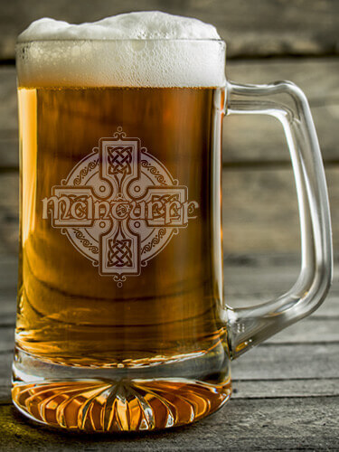 Celtic Cross Clear Beer Mug - Engraved