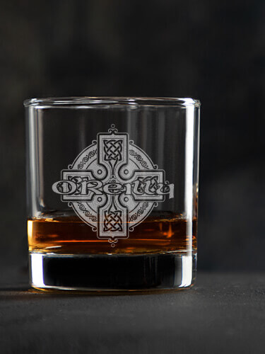 Celtic Cross Clear Rocks Glass - Engraved (single)
