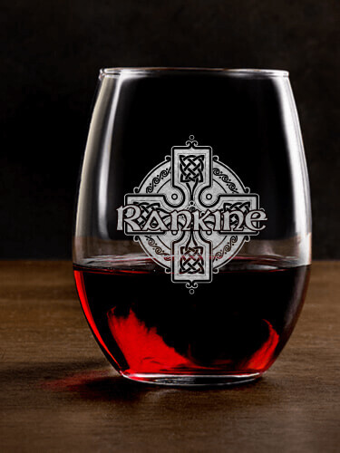 Celtic Cross Clear Stemless Wine Glass - Engraved (single)