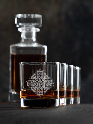 Celtic Cross Clear 1 Decanter 4 Rocks Glass Gift Set