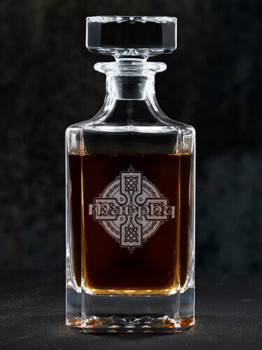 Celtic Cross Clear Whiskey Decanter - Engraved