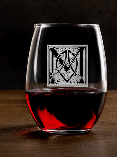 Celtic Monogram Clear Stemless Wine Glass - Engraved (single)