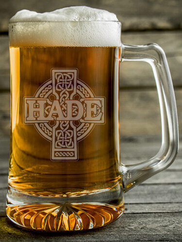 Celtic Stone Cross Clear Beer Mug - Engraved