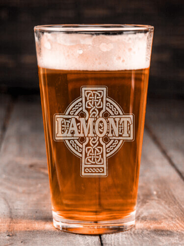 Celtic Stone Cross Clear Pint Glass - Engraved (single)