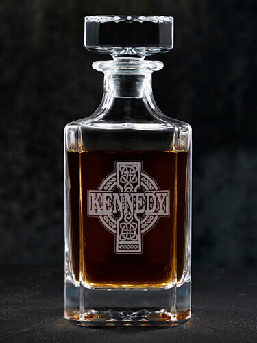 Celtic Stone Cross Clear Whiskey Decanter - Engraved