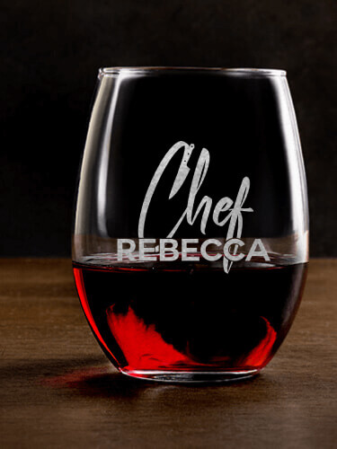 Chef Clear Stemless Wine Glass - Engraved (single)