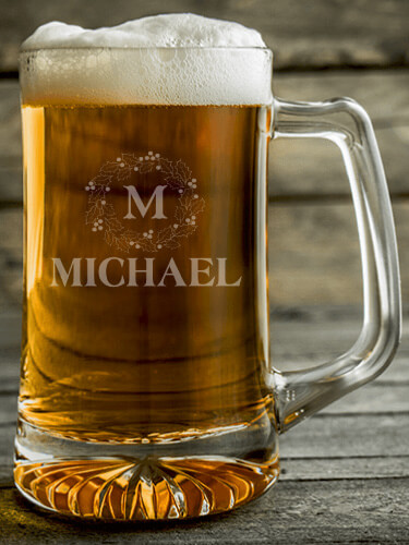 Christmas Monogram Clear Beer Mug - Engraved