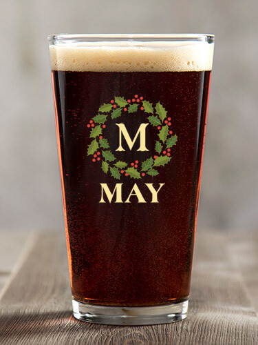 Christmas Monogram Clear Pint Glass - Color Printed (single)