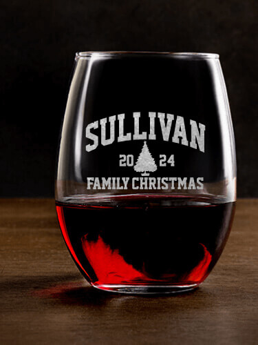Christmas Varsity Clear Stemless Wine Glass - Engraved (single)