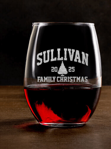 Christmas Varsity Clear Stemless Wine Glass - Engraved (single)