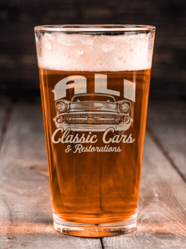 Classic Cars II Clear Pint Glass - Engraved (single)