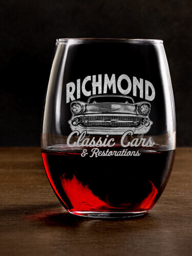 Classic Cars II Clear Stemless Wine Glass - Engraved (single)