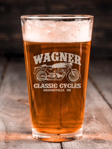 Classic Cycles Clear Pint Glass - Engraved (single)