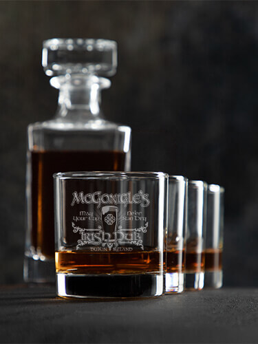 Classic Irish Pub Clear 1 Decanter 4 Rocks Glass Gift Set