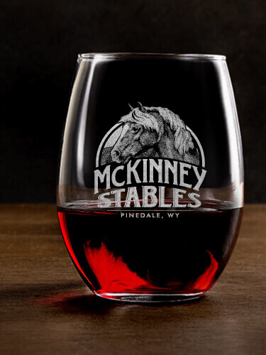 Classic Stables Clear Stemless Wine Glass - Engraved (single)