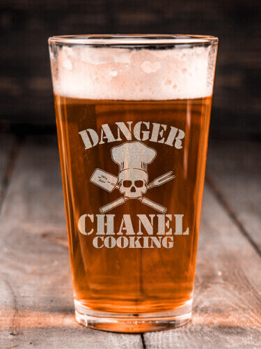 Cooking Danger Clear Pint Glass - Engraved (single)