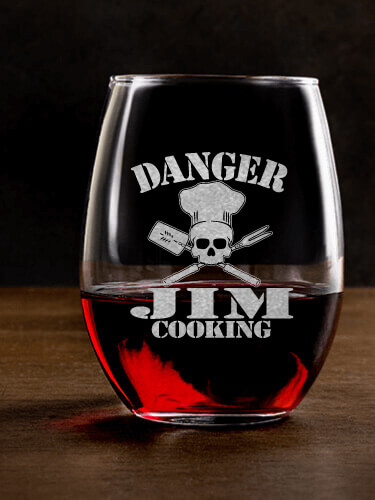 Cooking Danger Clear Stemless Wine Glass - Engraved (single)