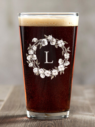Cotton Wreath Monogram Clear Pint Glass - Color Printed (single)