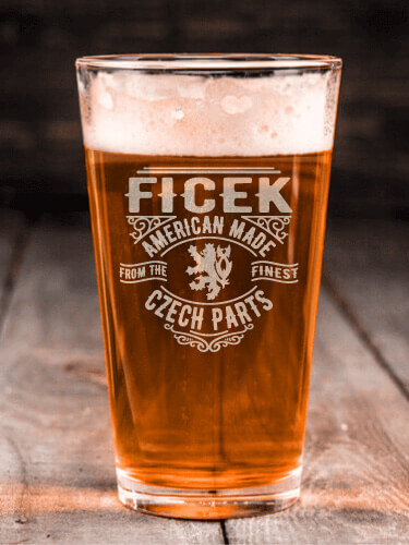 Czech Parts Clear Pint Glass - Engraved (single)