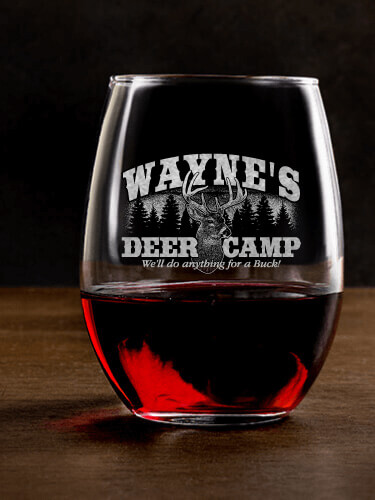 Deer Camp Clear Stemless Wine Glass - Engraved (single)