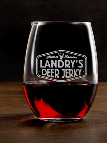 Deer Jerky Clear Stemless Wine Glass - Engraved (single)