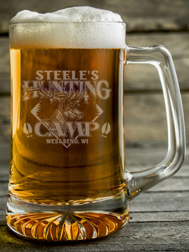 Elk Hunting Camp Clear Beer Mug - Engraved