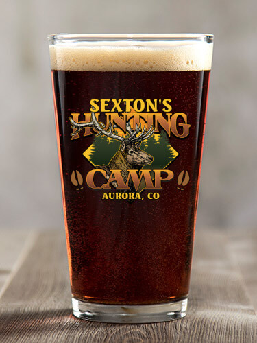 Elk Hunting Camp Clear Pint Glass - Color Printed (single)