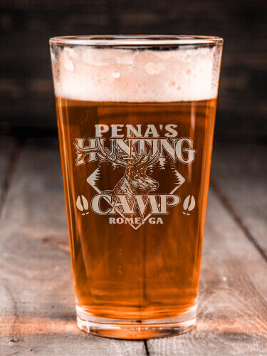 Elk Hunting Camp Clear Pint Glass - Engraved (single)